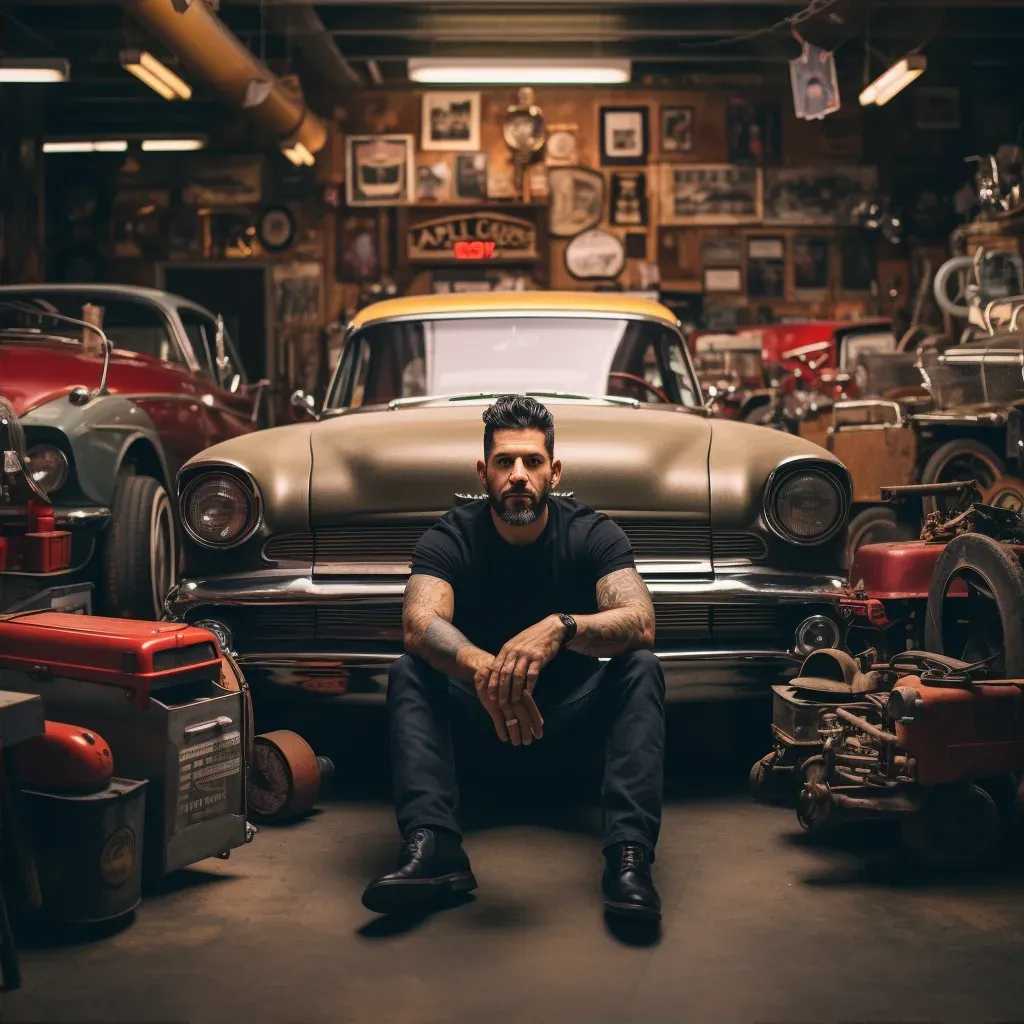 Vintage portrait of a classic car aficionado in vintage garage - Image 2