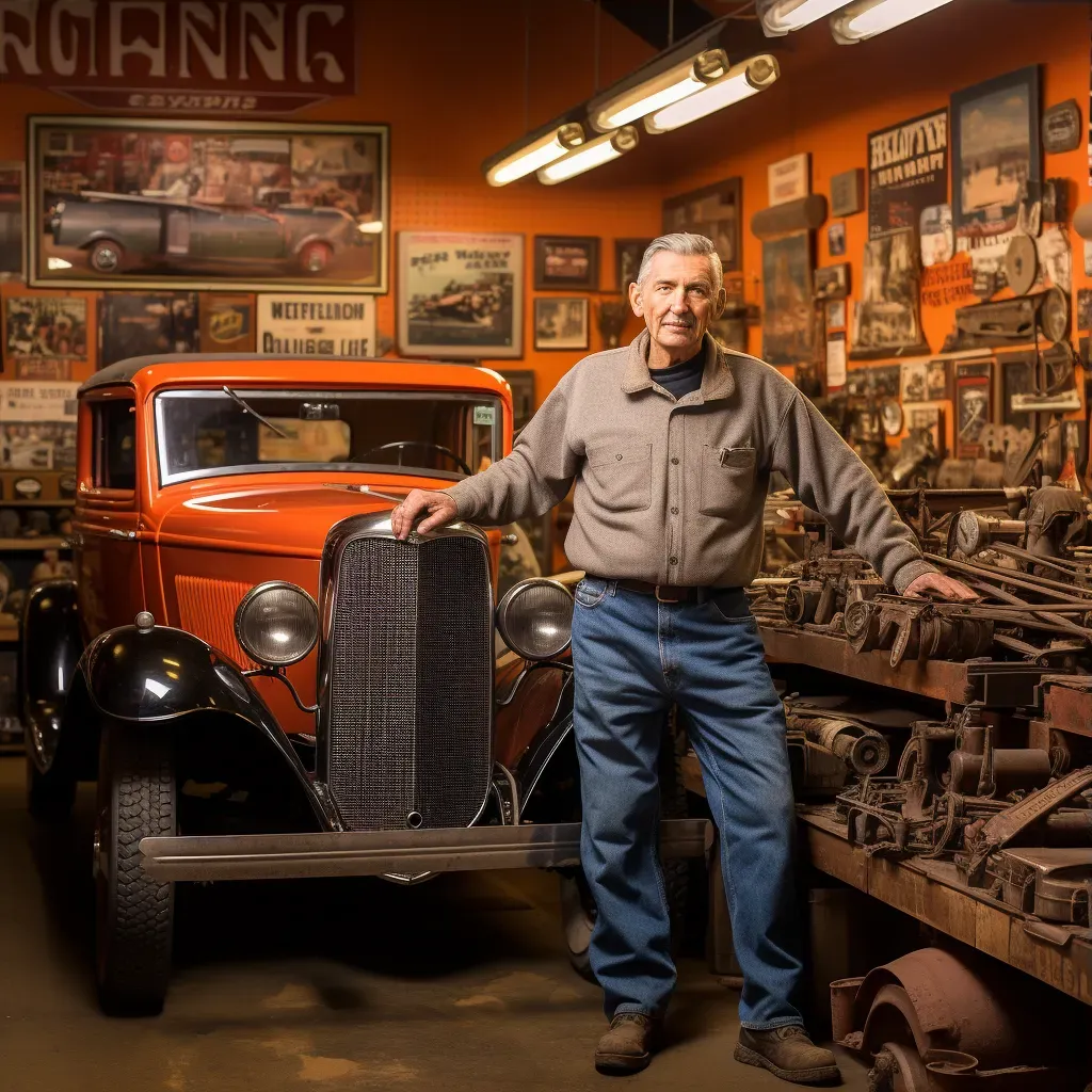 Vintage portrait of a classic car aficionado in vintage garage - Image 3