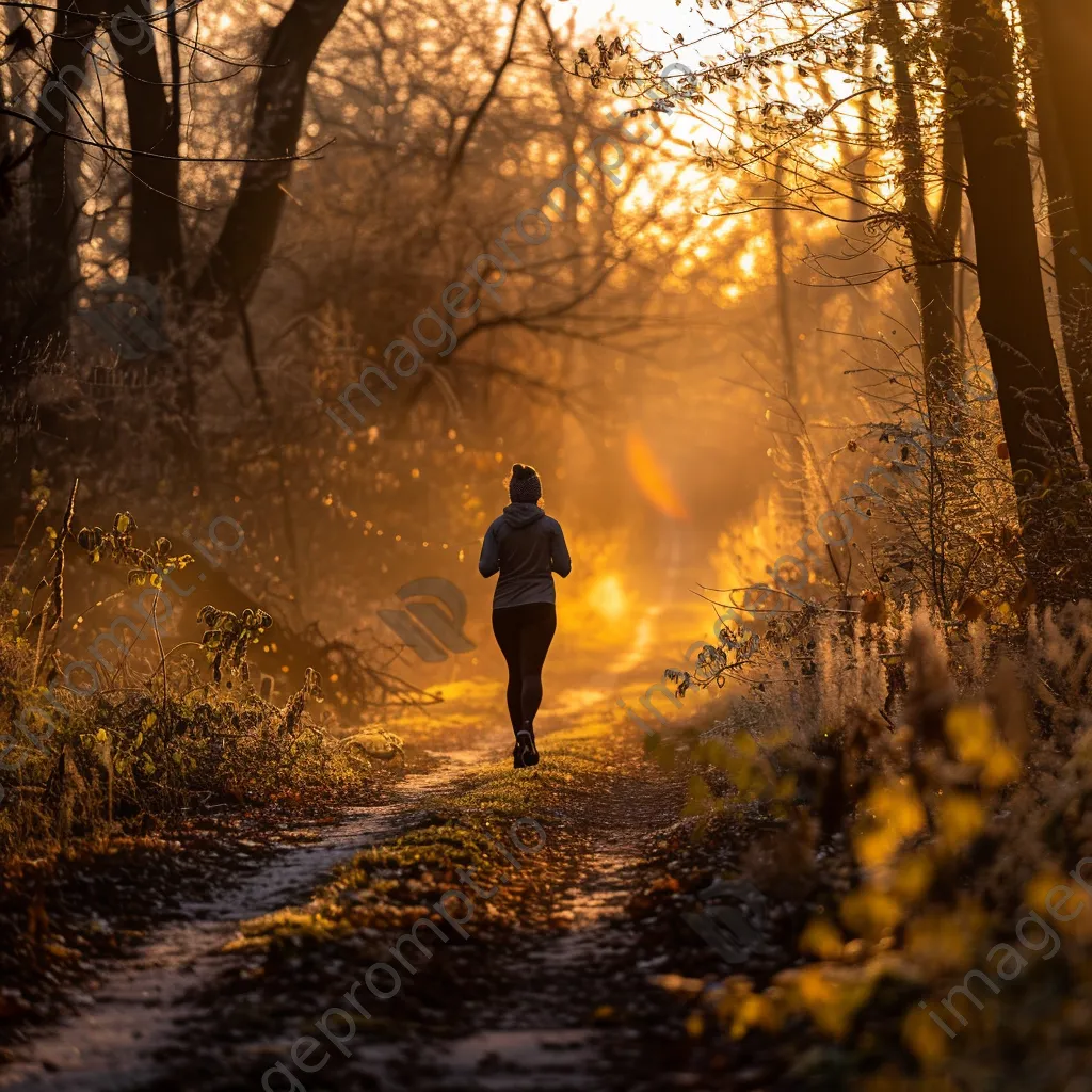 Jogger on a scenic trail during sunrise - Image 1