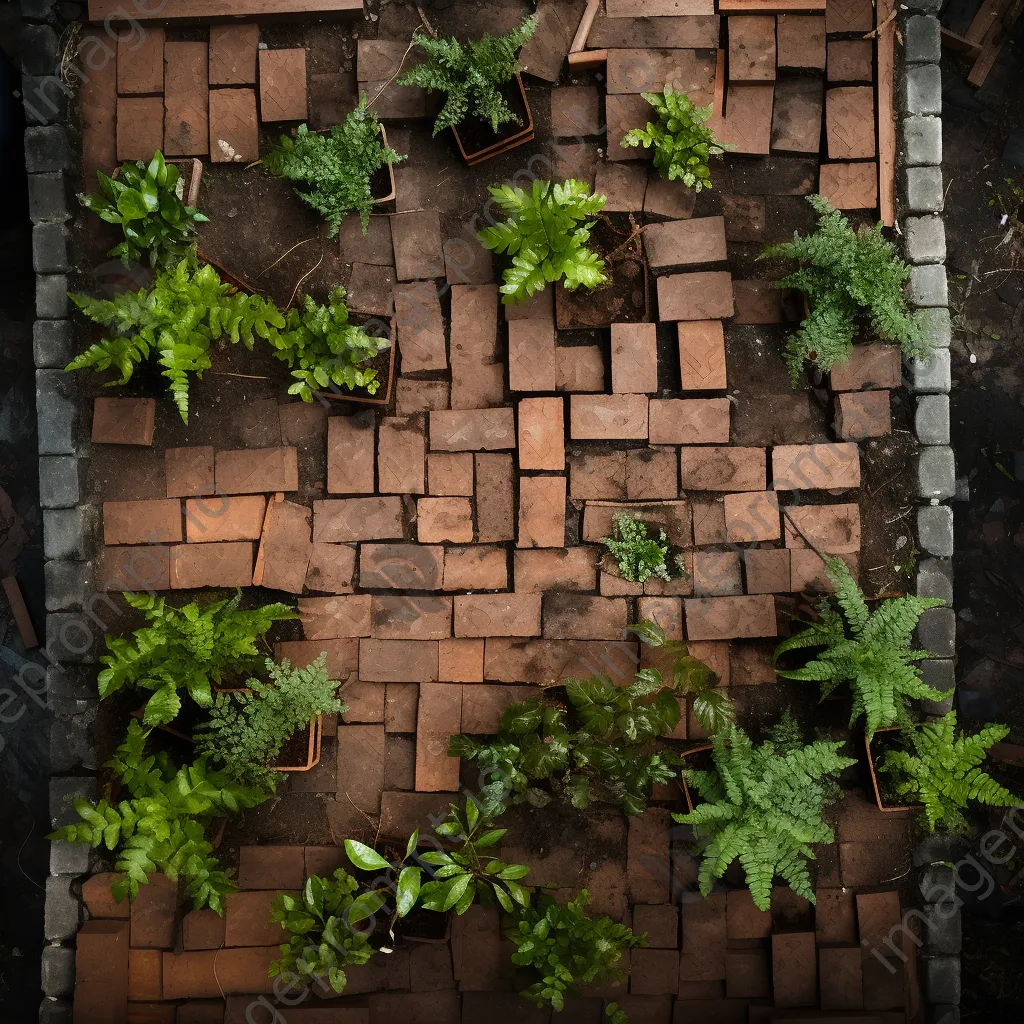 Overhead view of bricks laid in a rustic outdoor setting - Image 2