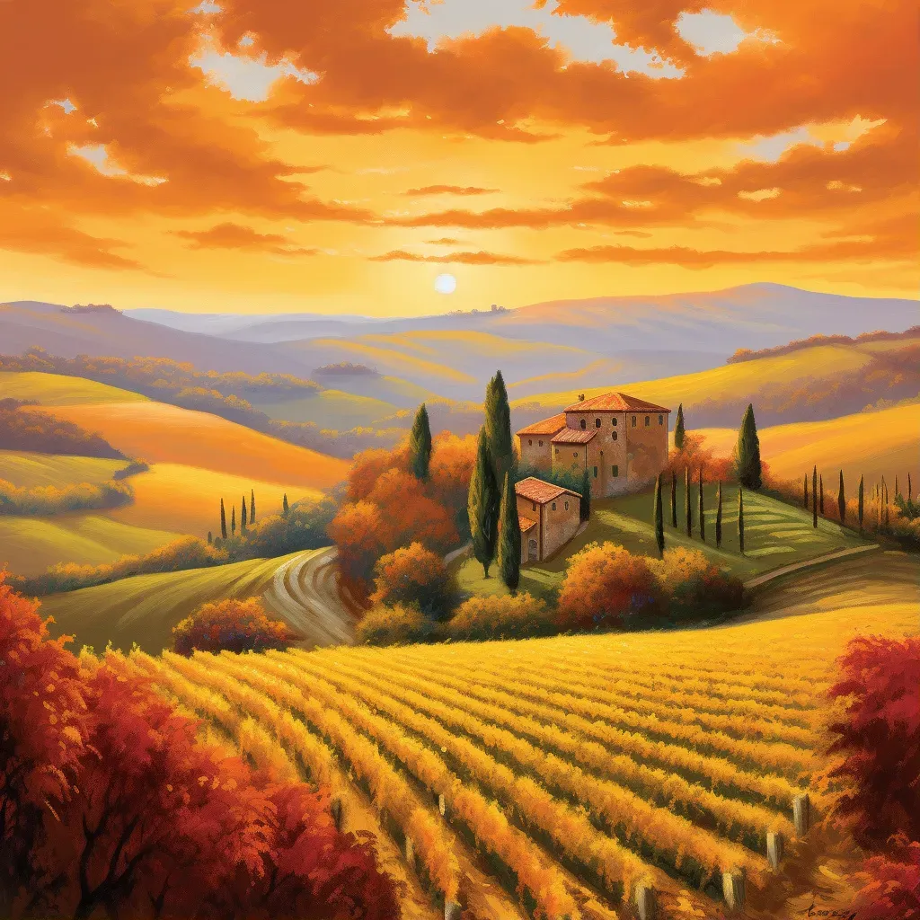 Tuscan Vineyard Sunset Glow