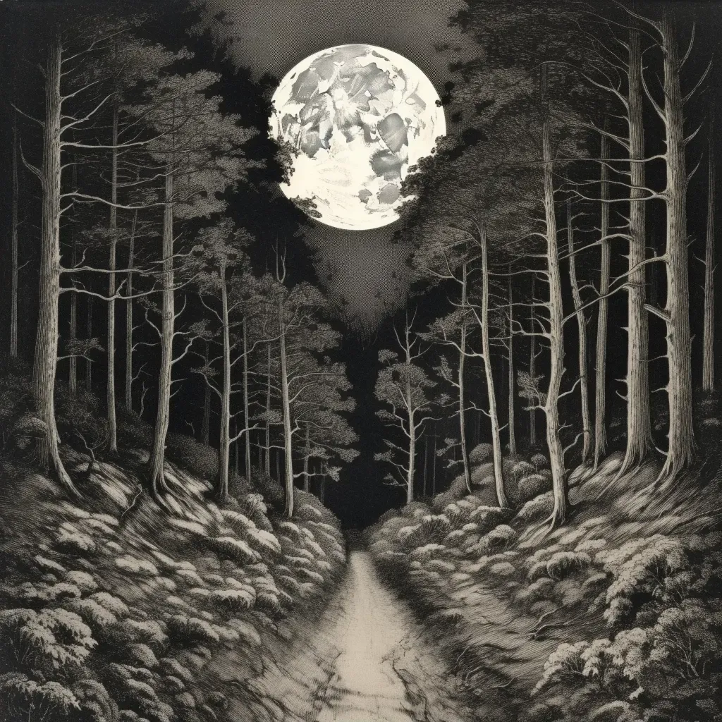 Full moon illuminating a dark, mysterious forest path - Image 2