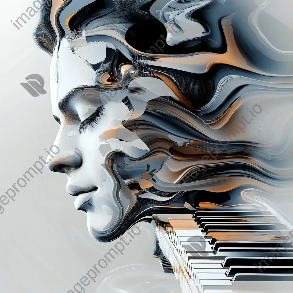 Surrealist painting of jazz pianist enveloped by floating piano keys - Image 1