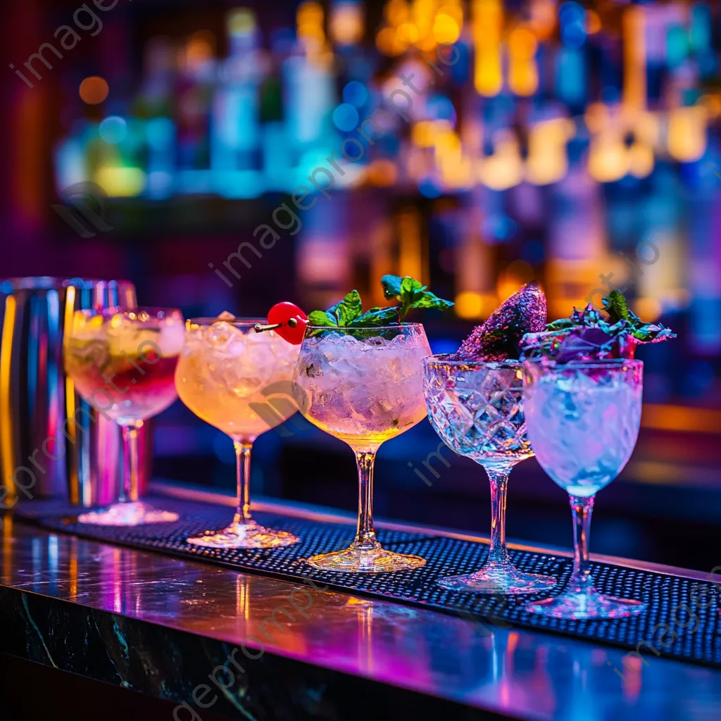 Close-up of neon-lit cocktails on a bar counter - Image 3