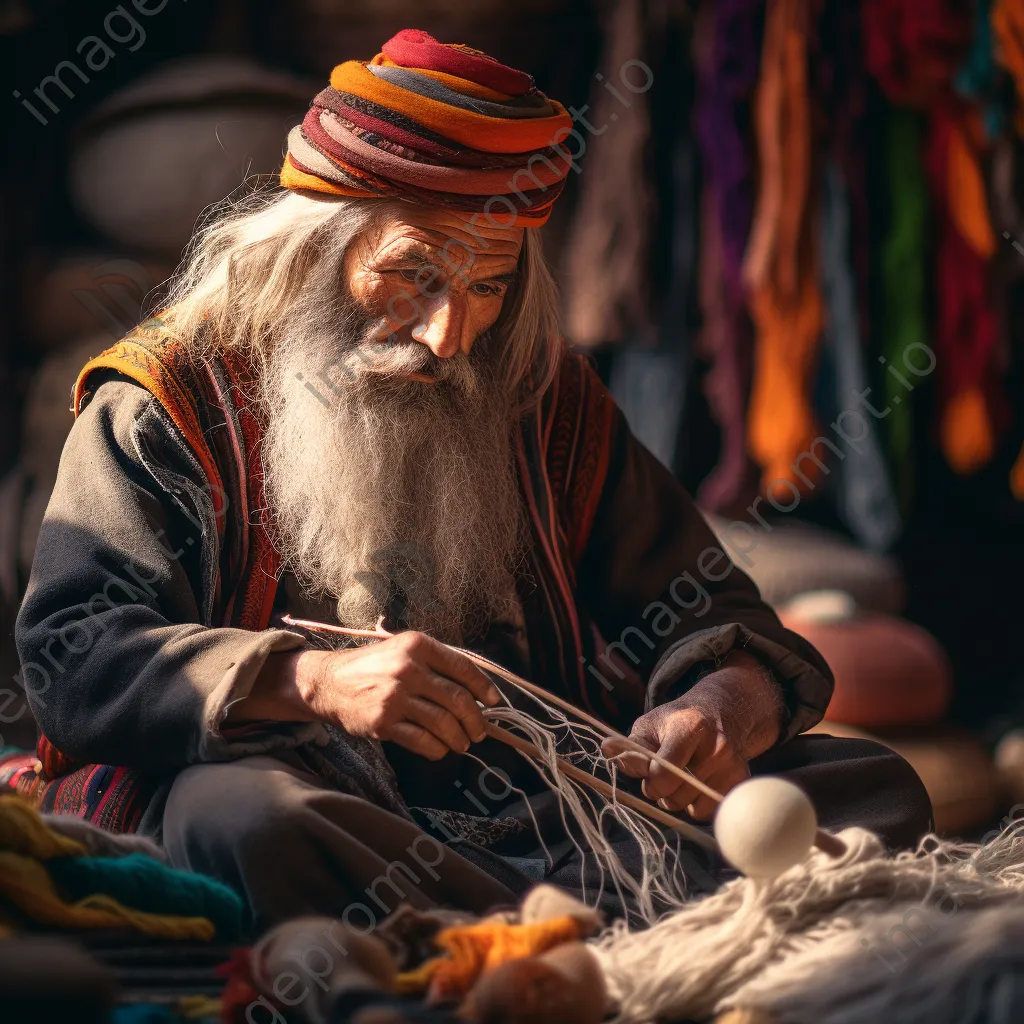 Artisan sitting on the floor weaving a rug. - Image 2