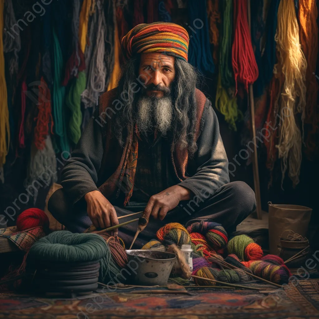 Artisan sitting on the floor weaving a rug. - Image 3