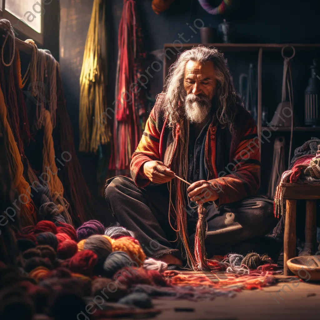 Artisan sitting on the floor weaving a rug. - Image 4