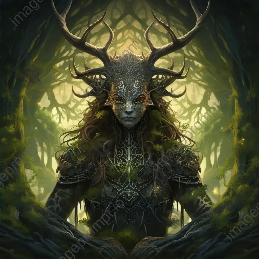 A shapeshifter with animal spirit tattoos in an overgrown forest - Image 2