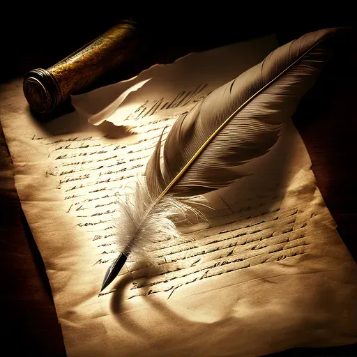 Feather quill pen writing on a parchment - Image 1