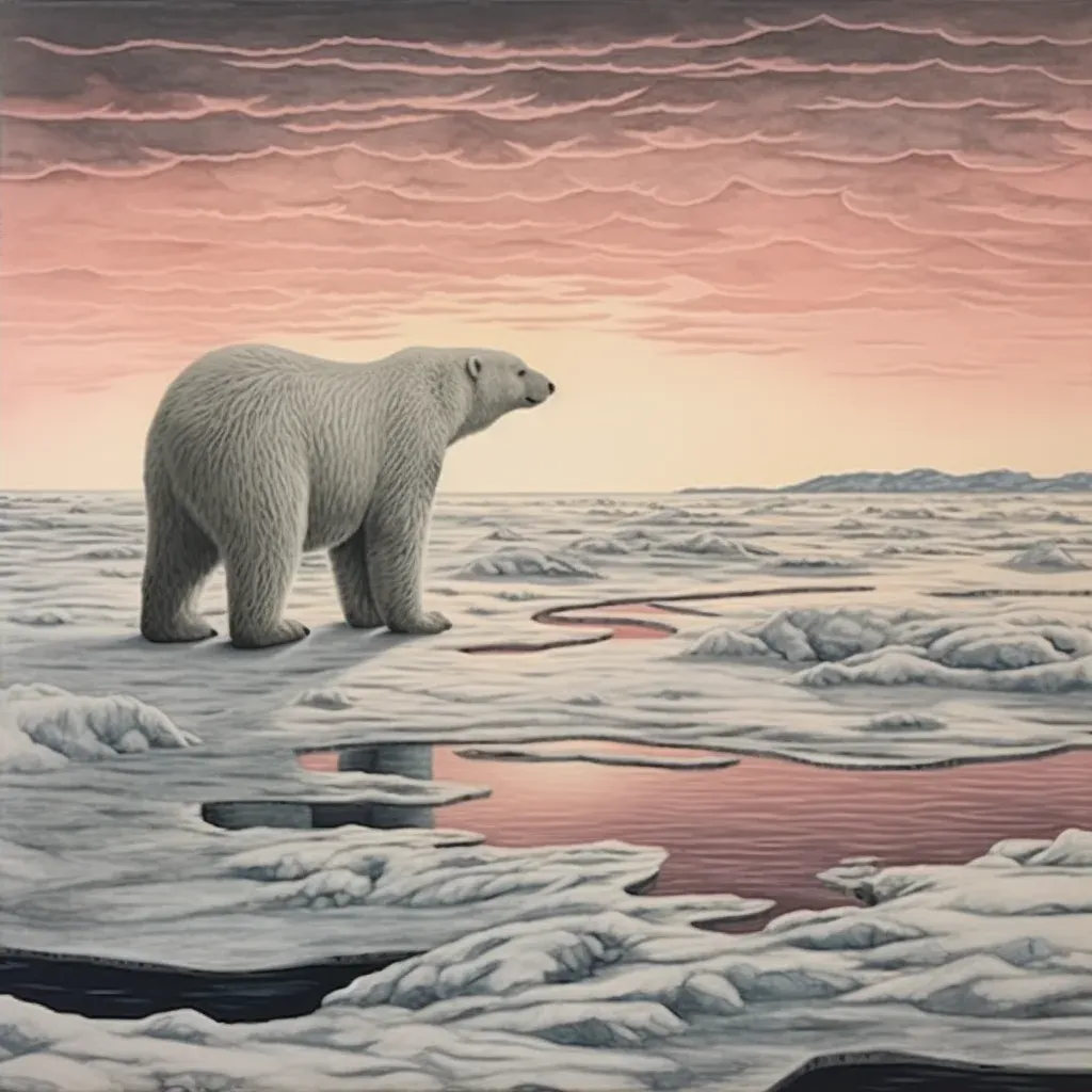 Lone polar bear on shrinking ice floe under pastel Arctic twilight - Image 2