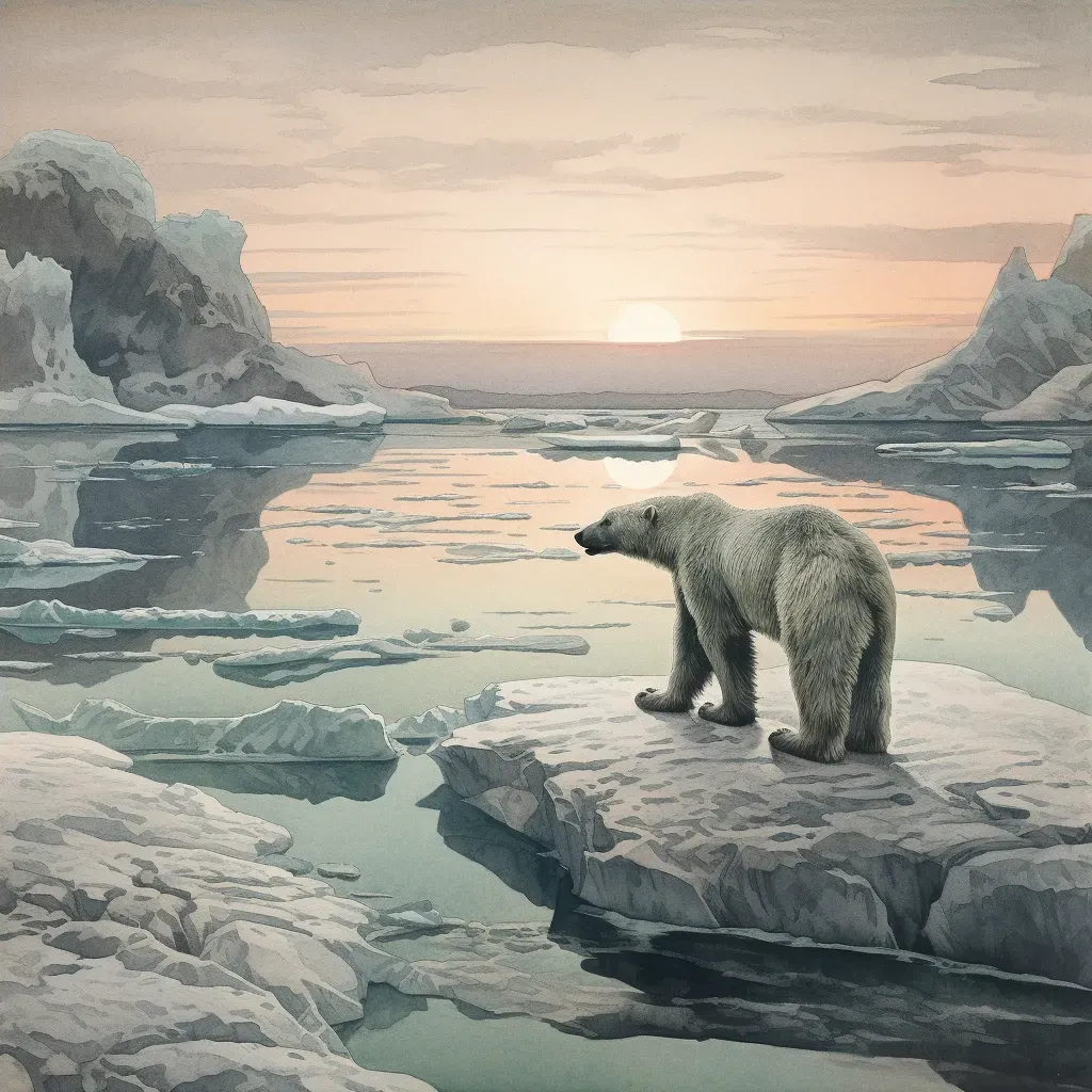 Lone polar bear on shrinking ice floe under pastel Arctic twilight - Image 4