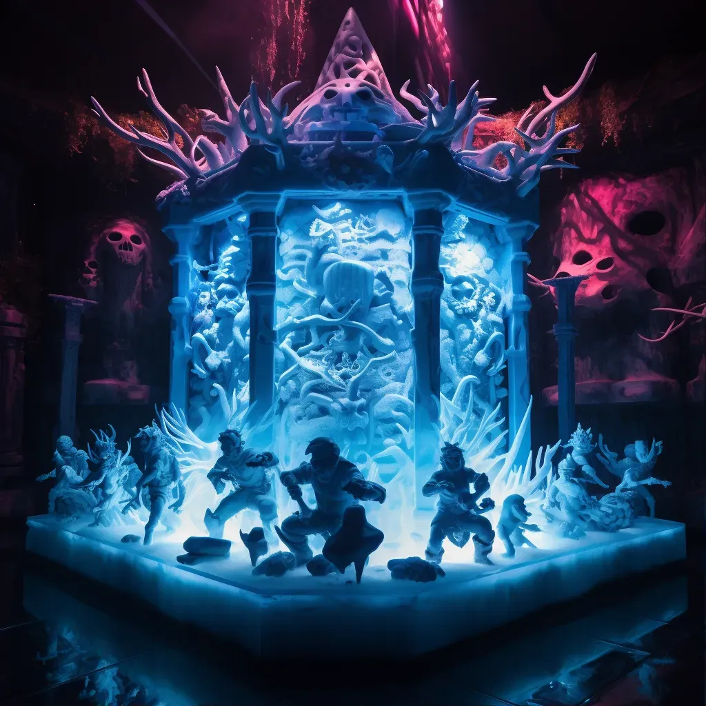 Underworld fortress encased in ice with bioluminescent plants - Image 1