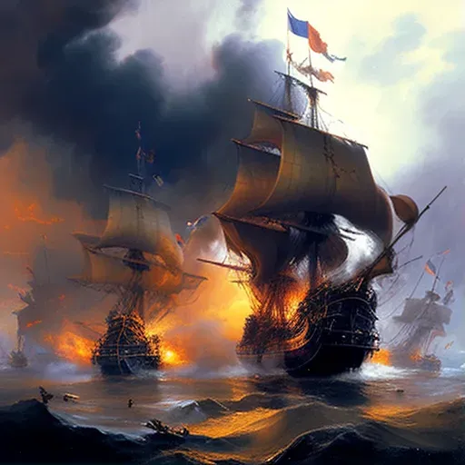 Naval battle between galleons under stormy sky - Image 1