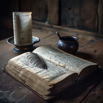 Open Book with Quill and Ink Pot