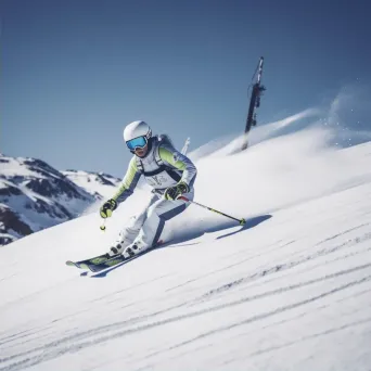 Downhill skier racing down snowy mountain slope - Image 2