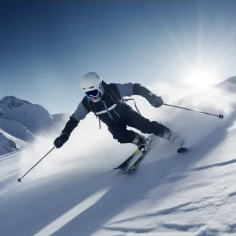 Downhill skier racing down snowy mountain slope - Image 3