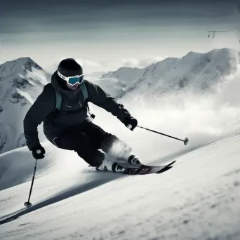 Downhill skier racing down snowy mountain slope - Image 4