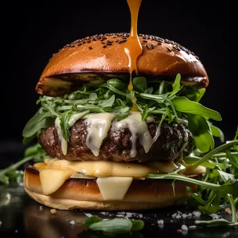 Close-up of a gourmet burger with cheese and arugula - Image 2