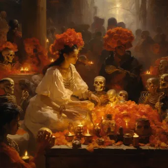 Day of the Dead Celebration in Mexico - Sugar skulls, marigolds, and candlelit altars - Image 1