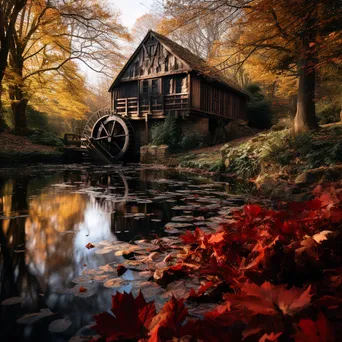 Traditional watermill with autumn foliage - Image 1