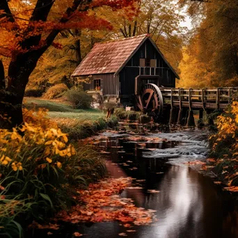 Traditional watermill with autumn foliage - Image 3