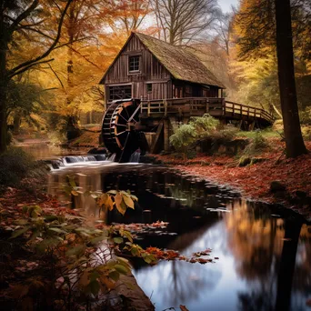 Traditional watermill with autumn foliage - Image 4