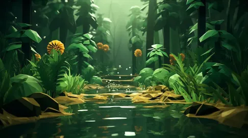 Lush, low poly rendering of a rainforest in vibrant green gradients - Image 4