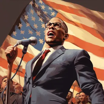 Malcolm X delivering passionate speech with American flag - Image 3