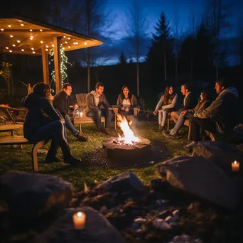 Friends around a bonfire during an Easter gathering at night - Image 3