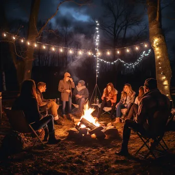 Friends around a bonfire during an Easter gathering at night - Image 4