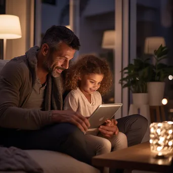 Family using a tablet to control smart home system - Image 2