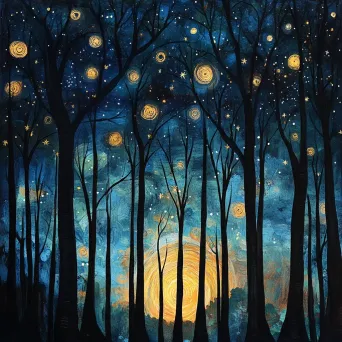 Starry Night Forest Silhouette