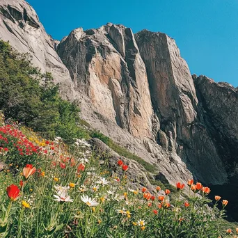 Mountain Cliffs Adorned with Wildflowers