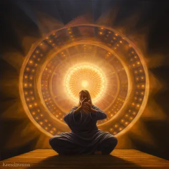 Image symbolizing enlightenment with human figure in radiant sphere of light - Image 2