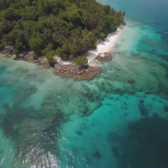 Aerial view of a tropical island with palm trees and clear water - Image 1