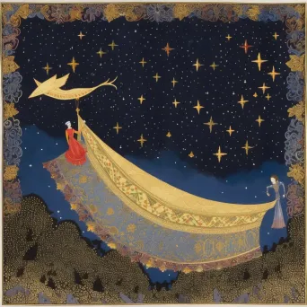 Image of a moonlit rendezvous on a flying carpet over dream landscapes - Image 2