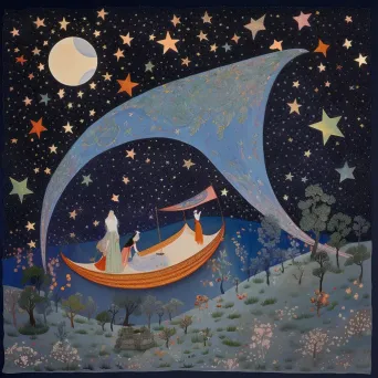 Image of a moonlit rendezvous on a flying carpet over dream landscapes - Image 3