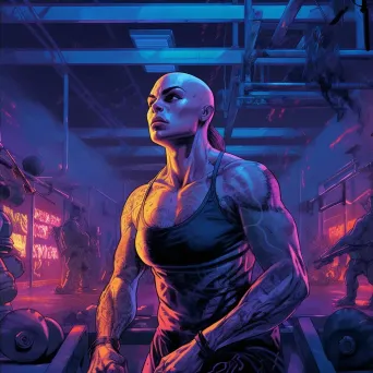 Muscular woman with a shaved head lifting weights in a gym - Image 4