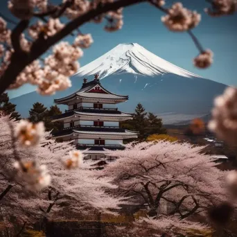 Samurai castle surrounded by cherry blossoms with Mount Fuji in the background - Image 2