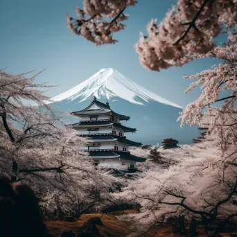 Samurai castle surrounded by cherry blossoms with Mount Fuji in the background - Image 3