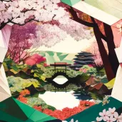 Japanese garden in spring with cherry blossoms - Image 3