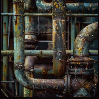 Close-up of intricate pipework at an oil refinery - Image 3