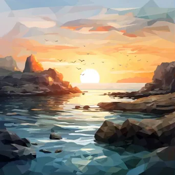 Low poly seaside sunrise with contrasting cool and warm colors - Image 1