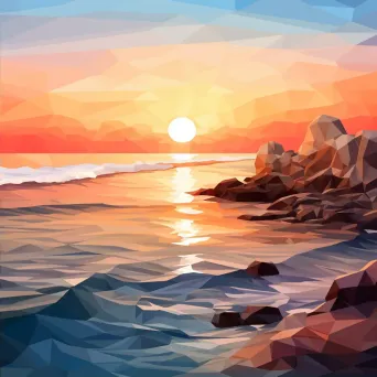 Low poly seaside sunrise with contrasting cool and warm colors - Image 2