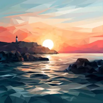 Coastal Sunrise in Low Poly