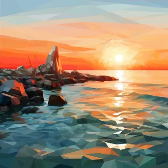 Low poly seaside sunrise with contrasting cool and warm colors - Image 4