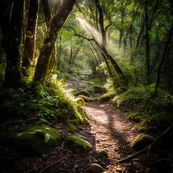 A trail in a sunny dense forest - Image 2