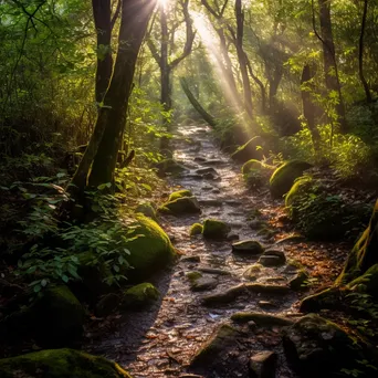 A trail in a sunny dense forest - Image 3