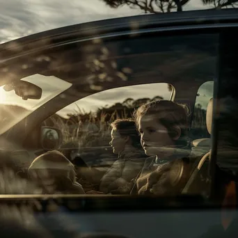 Family on a road trip with kids pointing out sights from the car. - Image 2