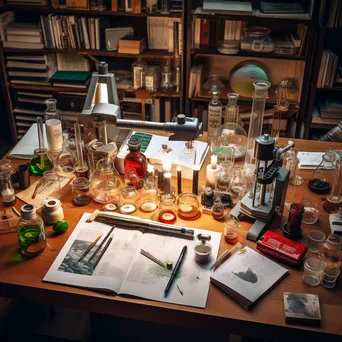 Overhead view of organized science materials on a lab table. - Image 4